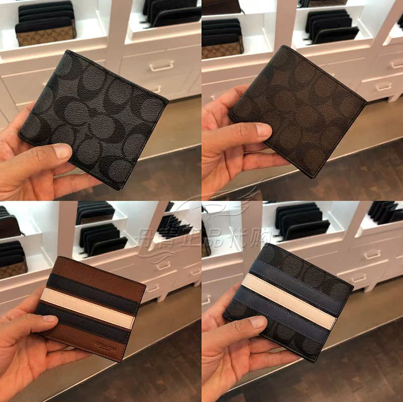 Coach European and American Fashion Brand New Men's Leather Short Wallet 70% off for Young People