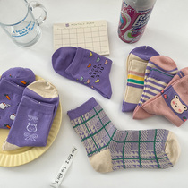 Nuts mommy purple bear socks female cute Korean Japanese spring and autumn ins tide socks students cotton socks