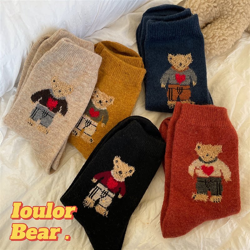 Nuts Mummy small Bear wool socks Women's autumn Winter ins Chains Lovely Days Ensemble thickened Warm Cashmere SILO SOCKS