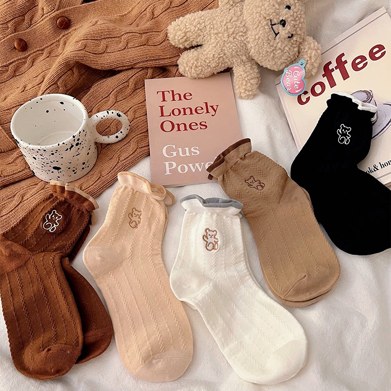 Nuts Mummy small Bear lace Sox children Spring and autumn summer ins Chains Lovely Day Ensemble of the Pink Pure Cotton Medium Stockings