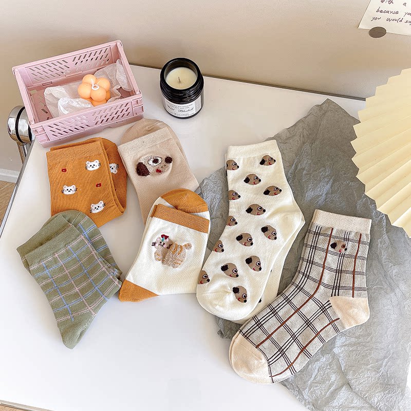Nuts Moms Cute Day Series Socks Children Spring Autumn summer ins Chains Socks Cartoon Jade Gui Dog Pure Cotton Medium Socks