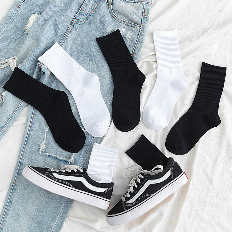 Nut mommy black socks in socks pure cotton spring and autumn white stockings men in tide pure color long tube