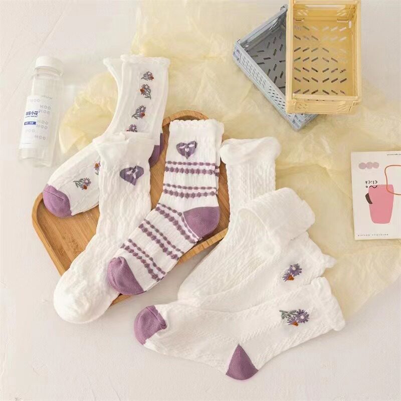 Nut Mommy Purple Lace Socks Children Spring and Autumn Ins Tide Cute Japanese With Small Leather Shoes Cotton Socks