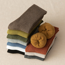 Nut mommy socks womens autumn and winter socks plus velvet thickened Terry socks Japanese solid color warm long towel socks