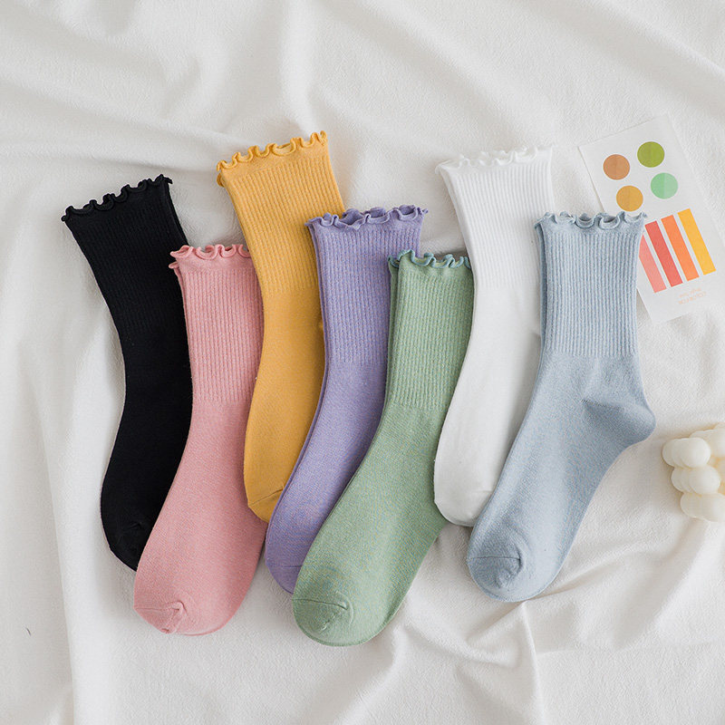 Nut mummy wood ear candy color socks female ins tide solid color bubble socks Korean Japanese color tube socks