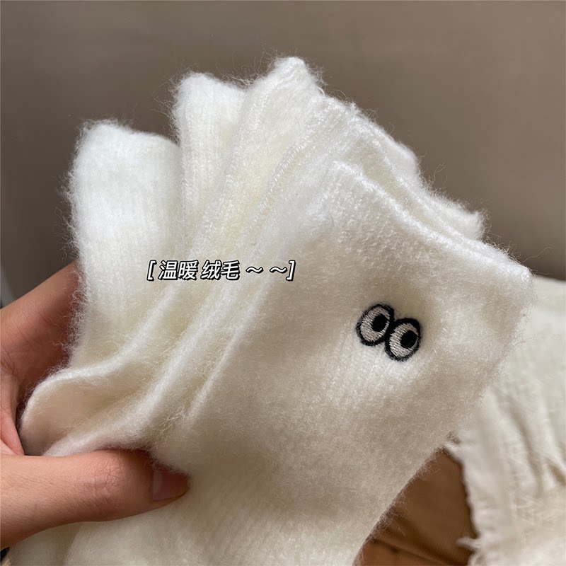 Nut Moms Hair Suede Stockings Children Winter Thicken Warm Black White Cute Days With Furry Midtubes Socks