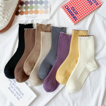 Nut mommy socks female spring and autumn stockings Joker solid color cute lace Korean Japanese stockings