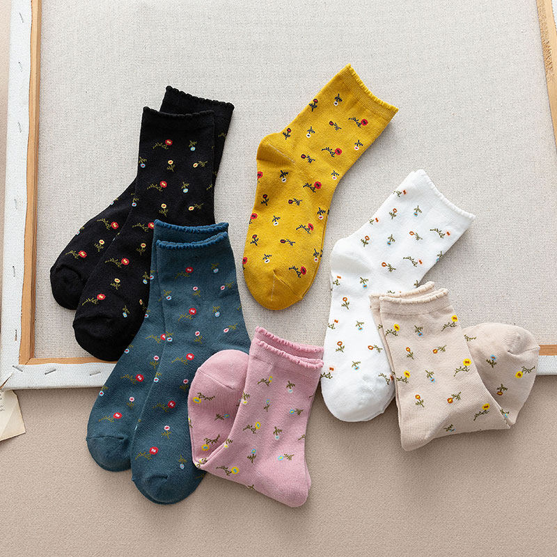 Nut Moms Miday Family Small Broken Flowers Socks Children Spring Autumn Summer Ins Tide Cute Agaric Curl Pure Cotton Medium Socks