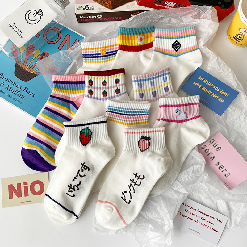 Nuts Moms Cute White Middle Tubes Socks Women Ins Tide Spring Autumn Korea Summer Thin Japanese Strawberry Short Socks