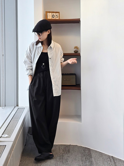 Anna Kengen Sea Breeze Diary 100% Cotton Striped Comfortable Commuting Casual Versatile Simple Fashionable Long Sleeve Shirt