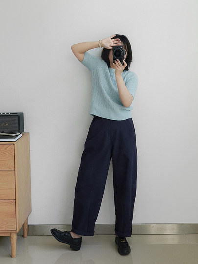 Anna Kengen High-Frequency Comfortable Wear Soft Elastic Waist Loose Versatile Pants Lem@Ire Intellectual Style