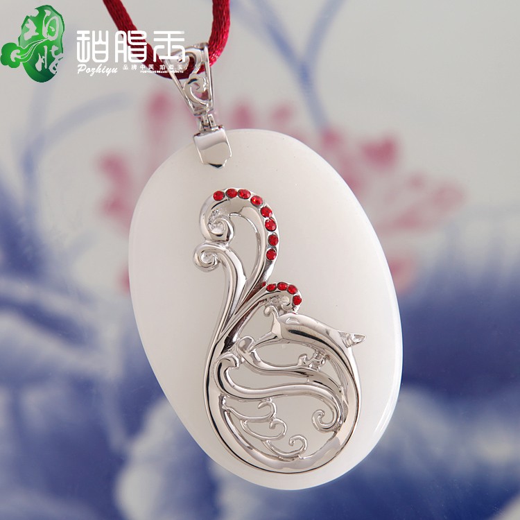 Jade pendant boutique white jade phoenix Chinese love silver phoenix BA4013 creative couple jade pendant jewelry send certificate