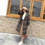 2018 mùa đông mới Hàn Quốc dài tay áo rộng cổ áo dài phần trên đầu gối áo len kẻ sọc nữ áo gió thủy triều áo khoác dạ nữ