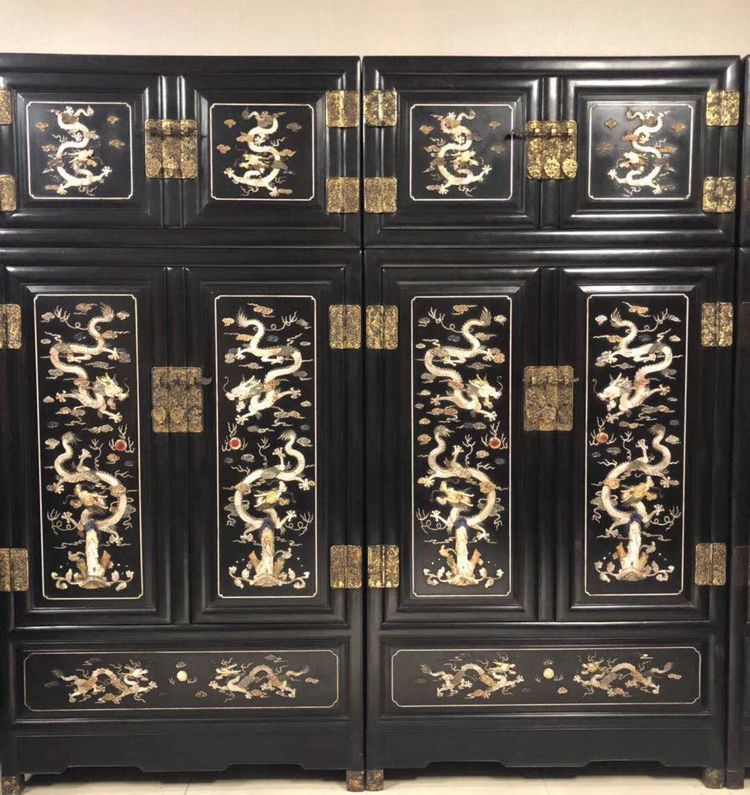 清・小葉紫檀木彫・龍紋四方茶櫃・茶棚』極細工・古賞物・中国