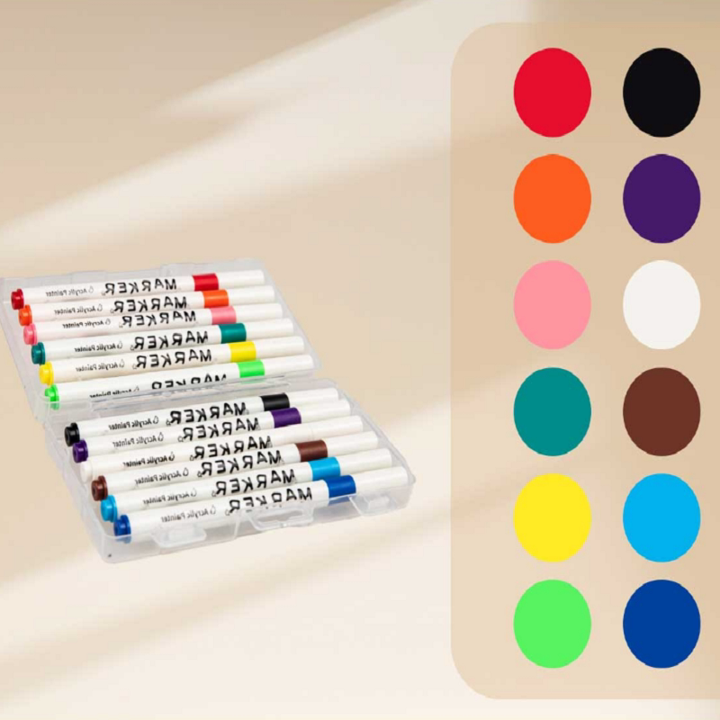 奢择丙烯马克笔12色24色60色彩色绘画涂鸦笔套装速干防水多材质玻璃石头可画