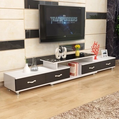 Solid wood tempered glass telescopic TV cabinet tea table combination minimalist modern European-style small family living room TV cabinet