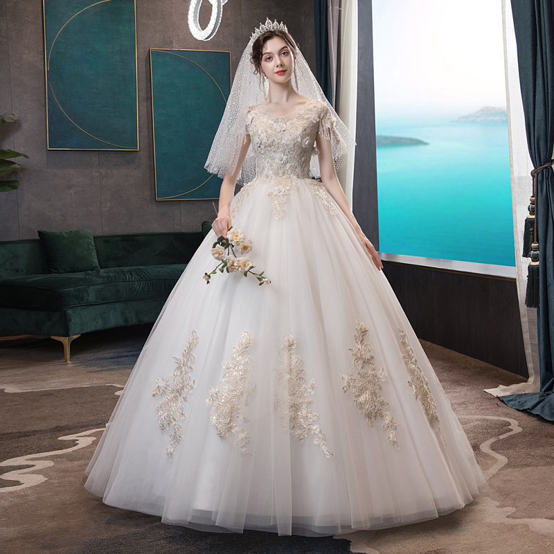 Hai vai Wedding V-Chúa của 2019 mới cao eo cho thấy cô dâu mang thai Slim Luxury Trail Simple 2020