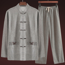 Long sleeve linen suit Spring and Autumn Middle-aged mens Tang suit 40-50-60 years old fathers clothes grandpa clothes