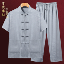Tang dress male ice wire short sleeve summer middle-aged daddy clothes old clothes Chinese grandpa summer dress