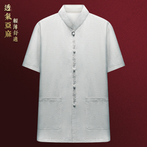 Cotton linen Mens Chinatown Short-sleeve blouse for old age Large-size Chinese mens clothing short sleeve shirt hanfu mens summertime