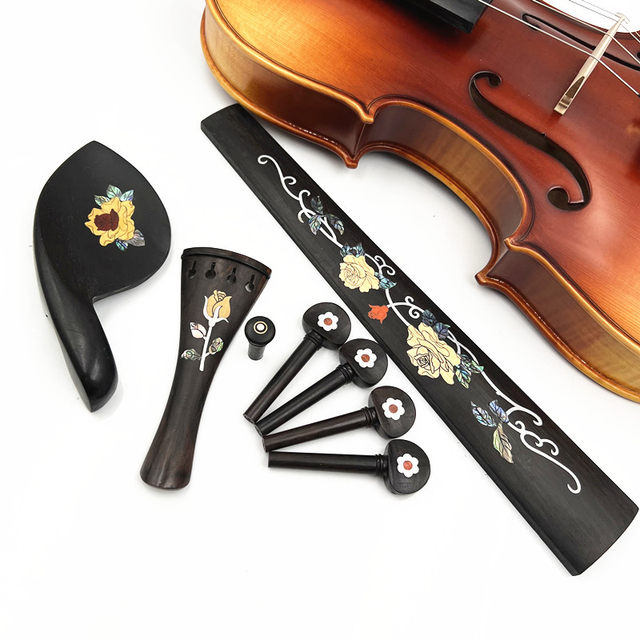 KIMISS Ensemble d'accessoires pour violon en ébène Ensemble d'accessoires  pour violon 4/4 ébène incrusté de buis accessoires