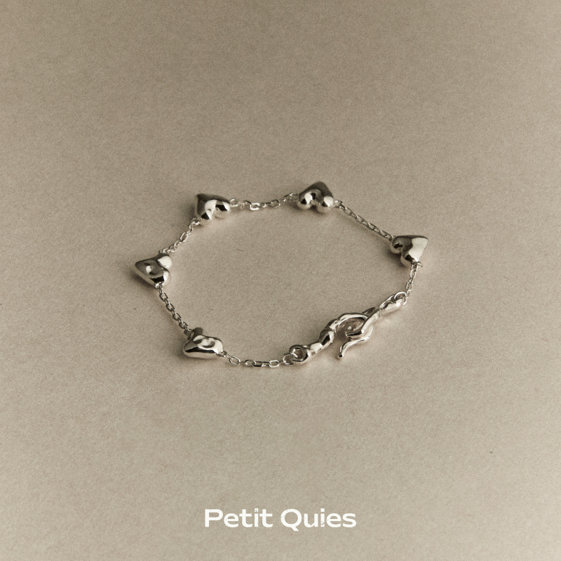 Petit Quies Original Design Handmade 925 Silver Solid Heart Bracelet Niche High-End Style Couple's Matching Style Petit Quies Original Design Handmade 925 Silver Solid Heart Bracelet Niche High-End Style Couple's Matching Style