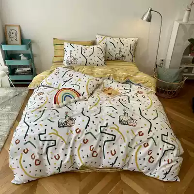 Nordic striped plaid small fresh cotton bedding bed single bed mattress 220240 quilt cover cotton four-piece