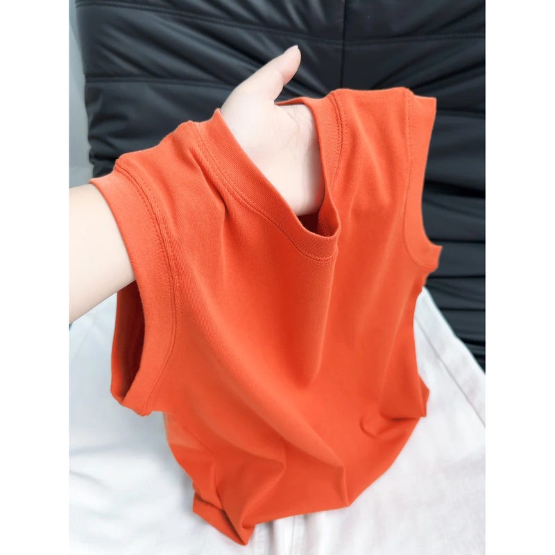 Orange High-End White-Enhancing Tank Top for Women, Summer Outerwear, Basic Style, Simple Base Shirt, Sleeveless Top for Layering