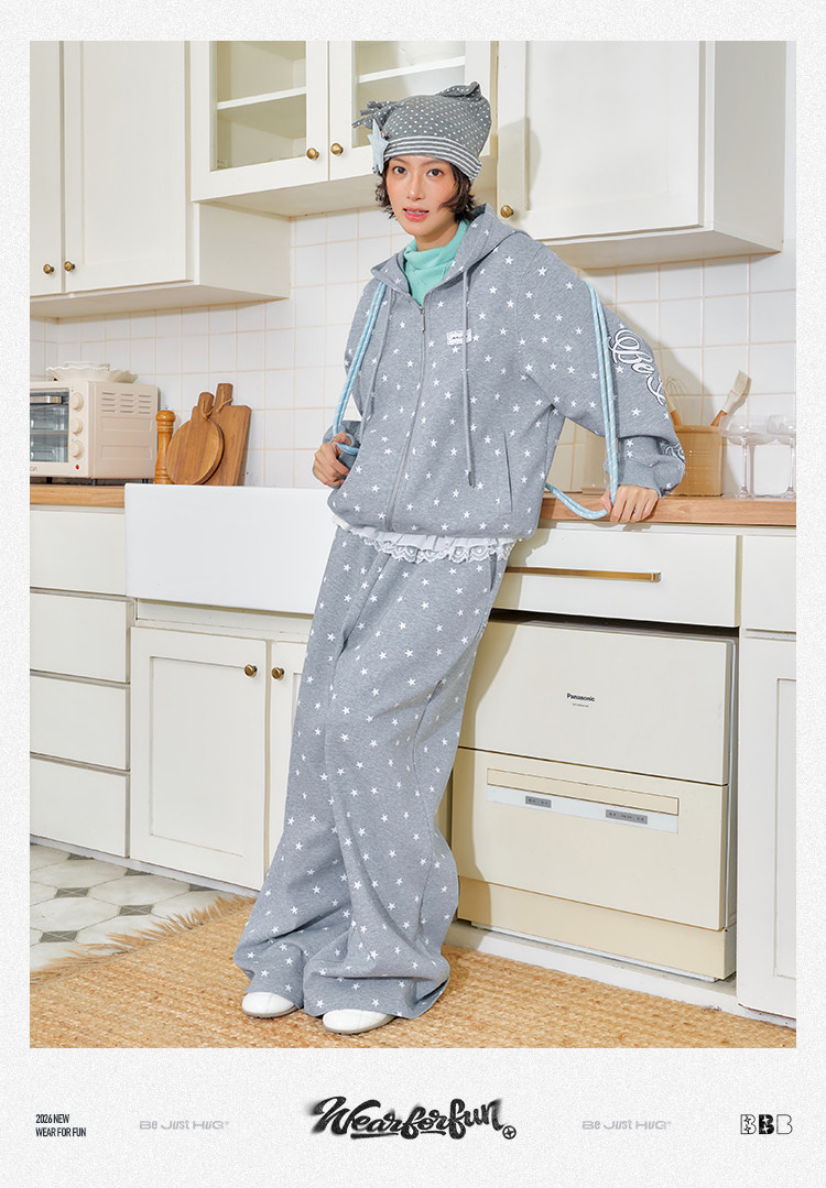 BJHG Star Print Zip-Up Hoodie