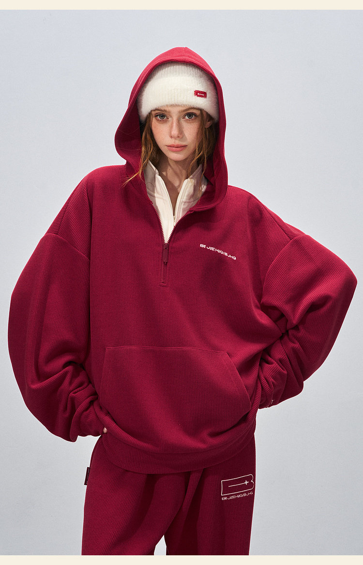BJHG Corduroy Half-Zip Hoodie