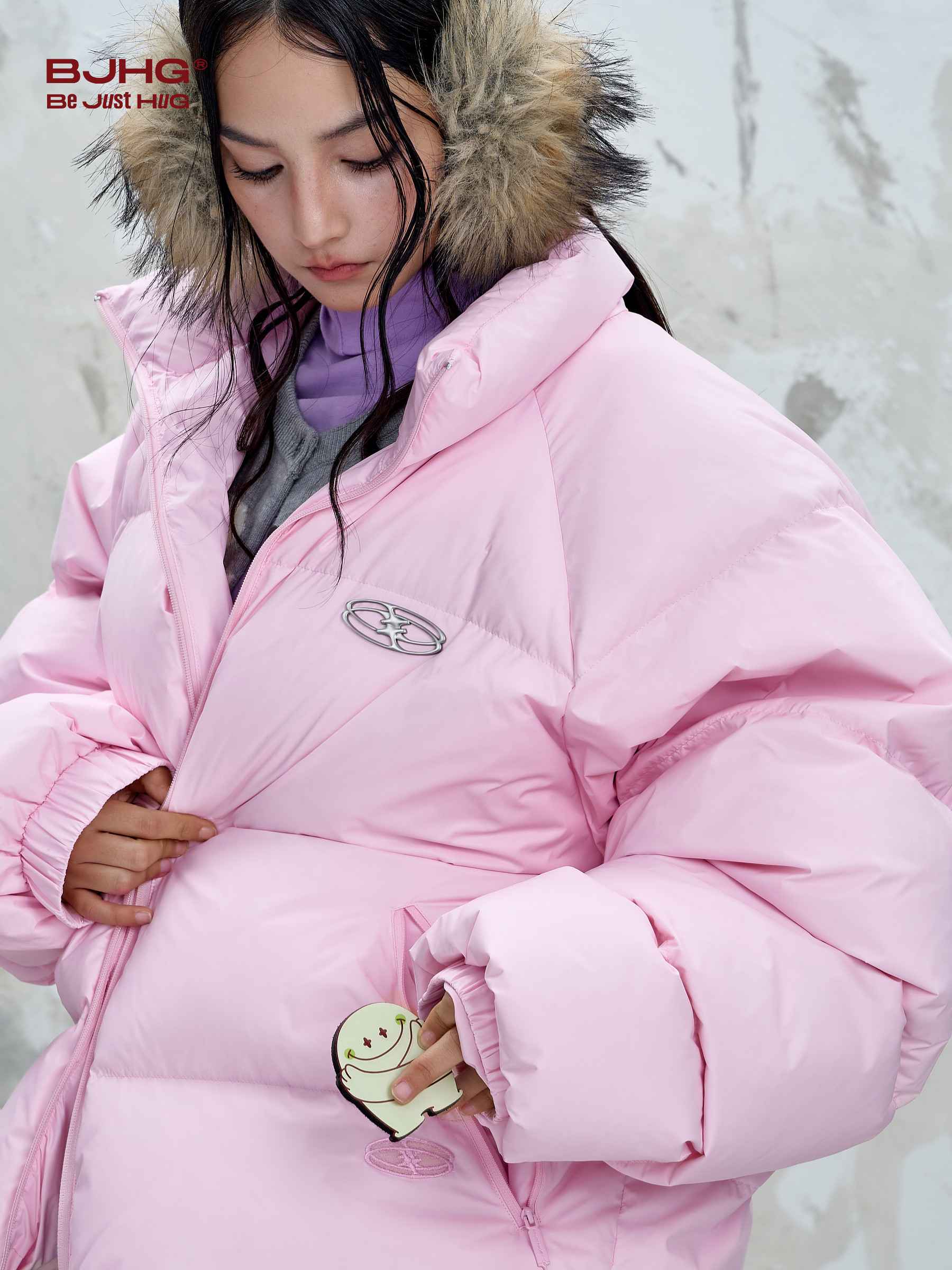 Bjhg Reckless American-Style down Jacket for Men, New Winter Short and Wide Trendy Brand Simple Stand-Up Collar down Jacket for Women