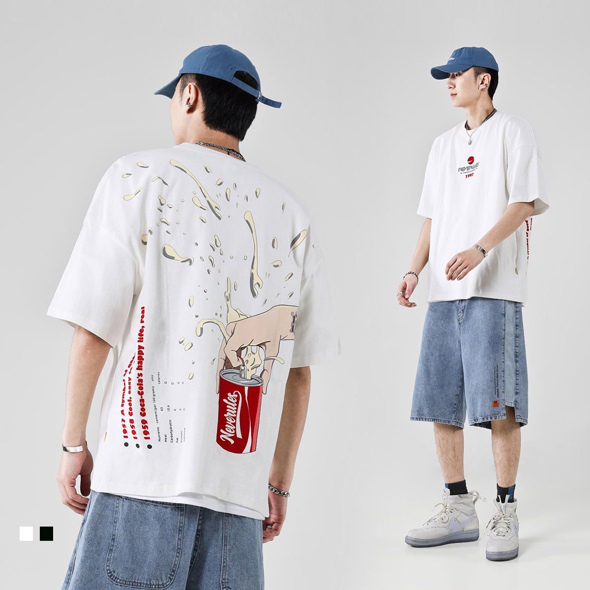 Summer new Coke printed short sleeve T-shirt for men and Europe Tide Cards High Street Loose Day Series 50% Lovers Half Sleeve