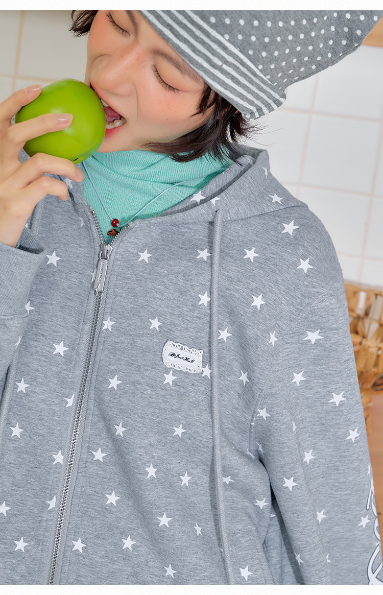 BJHG Star Print Zip-Up Hoodie
