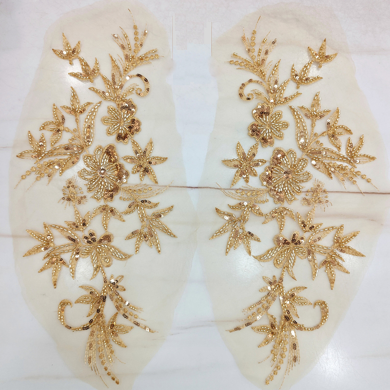 Gold Handmade Beaded Flower Applique 3D Sequin Flower Embroidery Lace Clothing Trim Accessory for Floral Collar Decoration Gold Handmade Beaded Flower Applique 3D Sequin Flower Embroidery Lace Clothing Trim Accessory for Floral Collar Decoration