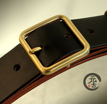 British JE bridle leather chic minimalist style 39mm wide brass military frock Japanese word buckle handmade belt men