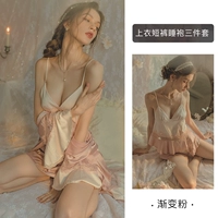 Светло-розовый набор из 3 частей (топ + шорты + ночная рубашка)