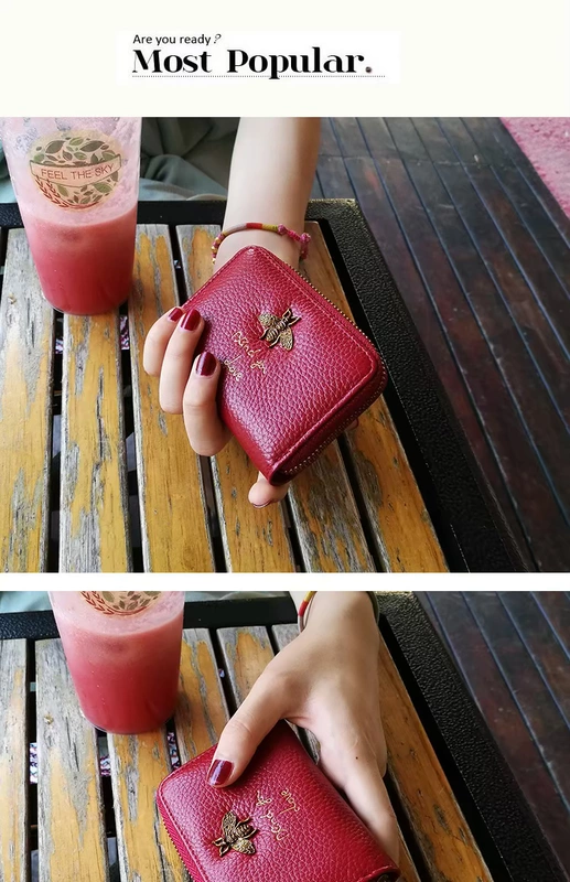 Túi thẻ khóa kéo của phụ nữ nhiều thẻ da chủ thẻ tín dụng thẻ tín dụng thiết lập gói thẻ da ví mini coin - Chủ thẻ