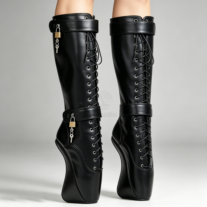 European and American Style 18cm High-Heeled Ballet Booties with Buckle, Lace-Up Knee-High Boots, Sexy High Heels, Large Size European and American Style 18cm High-Heeled Ballet Booties with Buckle, Lace-Up Knee-High Boots, Sexy High Heels, Large Size
