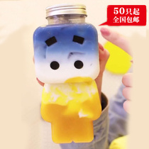 Creative cartoon disposable PET plastic beverage bottle net celebrity dirty milk tea cup Vegetarian Thai tea bottle Take-away cup