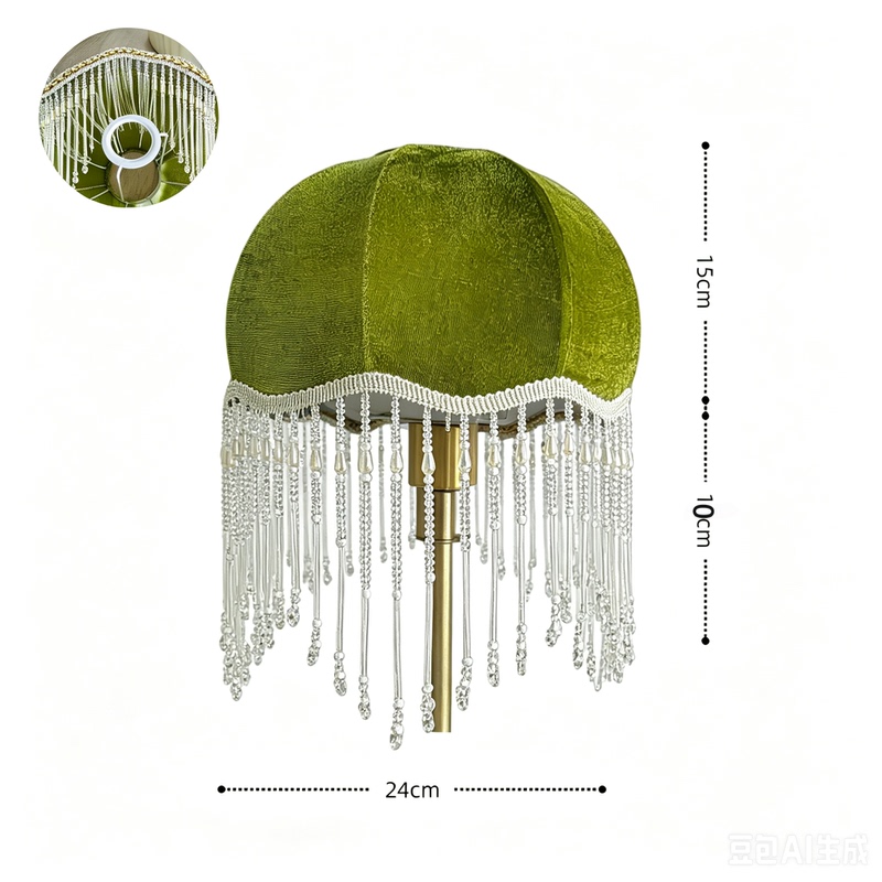 [Only Sells Lampshades] Replacement American-Style Green Vintage Fabric Lampshade for Dining Room, Bedroom, Table Lamp, Floor Lamp, Tassel Lampshade