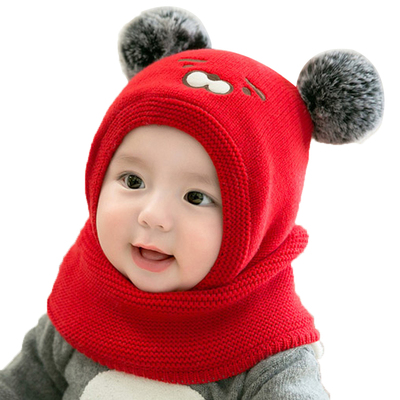 冬季婴幼儿加绒加厚护耳围巾一体帽