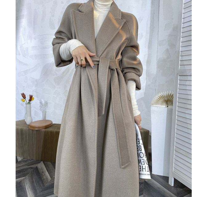 Double-sided woolen woolen coat waisted belted woolen coat