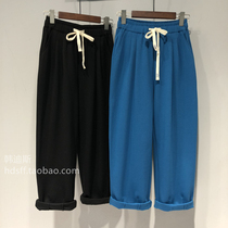 2022 Spring Dress New Pure Color Tightness Waist Loose Han Van Haren Pants Old Daddy Pants Broadlegged Pants Long Pants Woman Tide