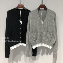 2021 autumn dress Korea 2d New hem stitching cotton loose fake two piece wool sweater coat women