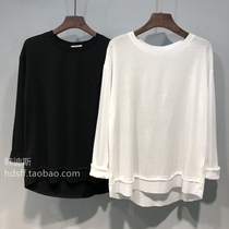 2020 autumn South Korea ulzzang new solid color threaded cotton stitching fake two design sense long-sleeved T-shirt women