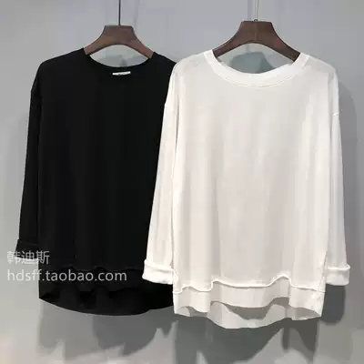 2020 autumn South Korea ulzzang new solid color threaded cotton stitching fake two design sense long-sleeved T-shirt women