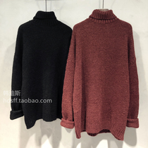 2020 autumn and winter Korea Dongdaemun new solid color loose Korean fan medium long lazy bat sleeve turtleneck sweater women