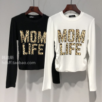 2022 Spring loaded South Korea ulzzang new BAO WEN letter pattern to be slim and short long sleeve T-shirt female tide