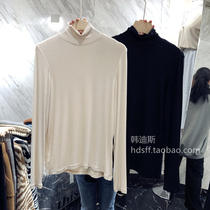 20 autumn new solid color simple wild net version high stretch slim thin high collar long-sleeved T-shirt base shirt women