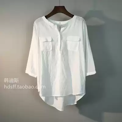 2020 spring Korean TH new solid color front short back long loose Korean fan seven-point sleeve pullover shirt female